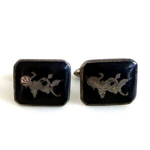 Vintage 40's Siam Sterling Niello Enamel Princess Cufflinks
